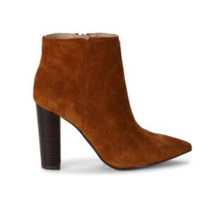 SAKS FIFTH AVENUE Annie stacked heel cognac suede booties